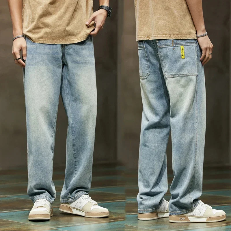 2024 Autumn New Solid Color Jeans Men's Four Seasons Loose Versatile Straight Pants Korean Style Trendy Workwear Long Pants