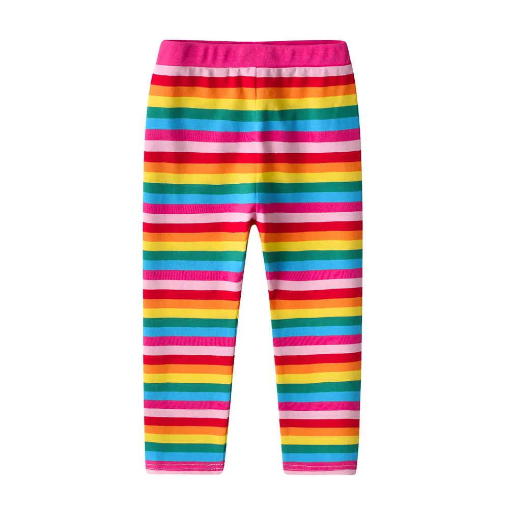 DXTON Girls Rainbow Striped Trousers Kids Cotton Casual Leggings and Pants Girls Tights Pencil Pants Children Clothing 2-12 Yrs