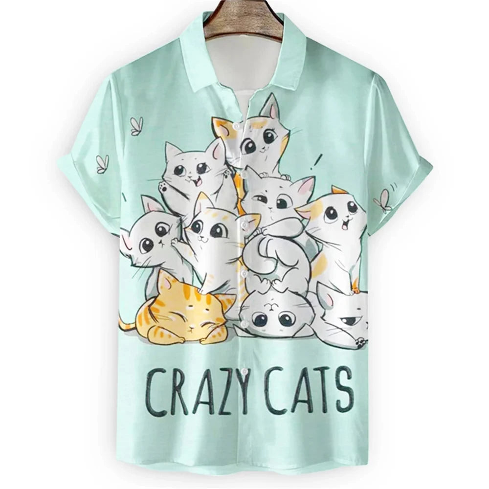 Cute Cat 3D Printed High Quality Shirt Man/Women Casual Fashion Short Sleeves Shirts Button Lapel Tops Oversized Unisex Clothing