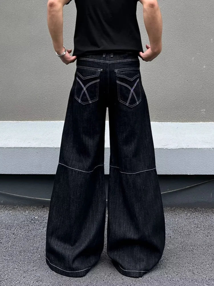 2026 Punk Y2K Style Rivet Design Black Baggy Jeans Pants For Men Clothing Wide Leg Cotton New Rock Long Trousers Pantaloni Uomo