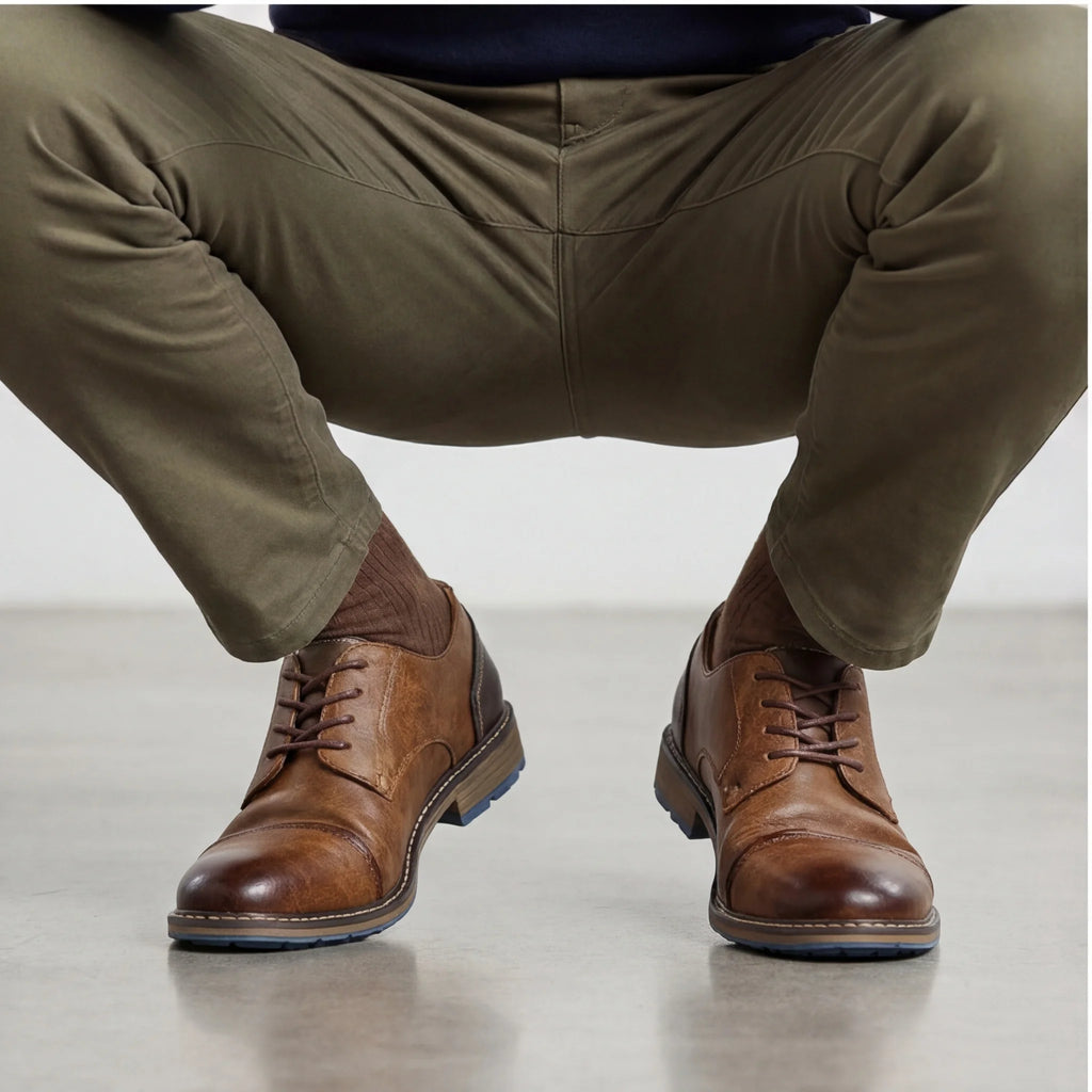 Men's Dress Shoes Burnished Finish Shoes For Man Office Shoes Man Blue Outsole Accents Men Cap Toe Shoes