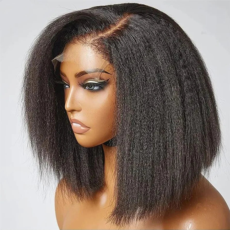 Kinky Straight Short Bob Wigs Natural Human Hair Glueless Wigs 13x4 HD Transparent Lace Frontal Wig For Women Wholesale On Sale