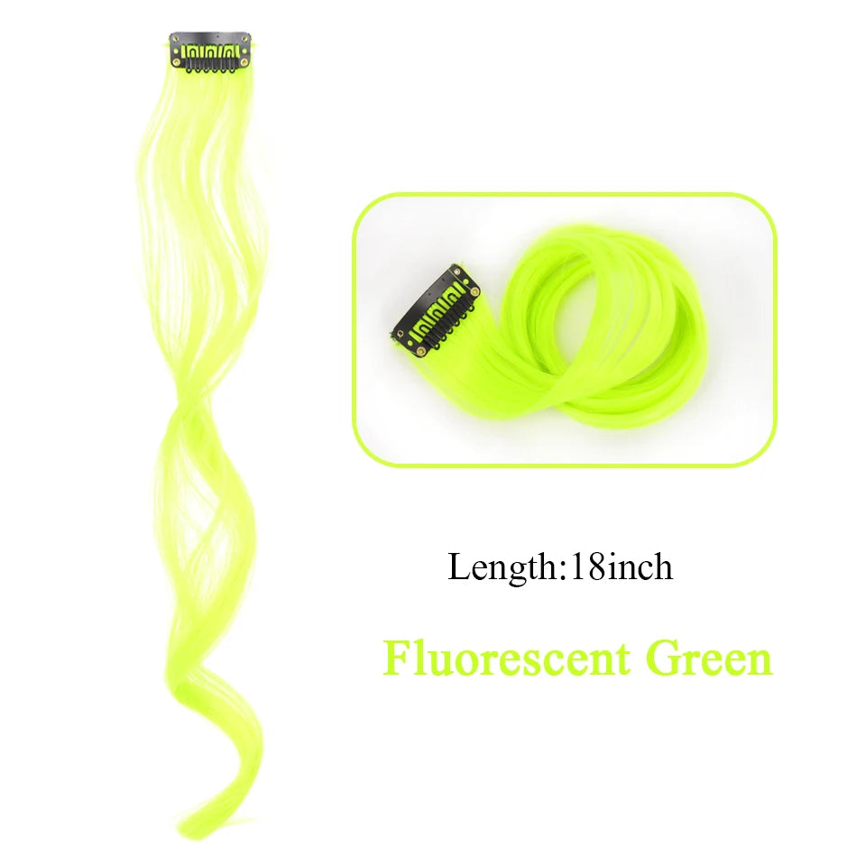 HUAYA Synthetic Long Curly Women Heat Resistant Clip In Hair Extension Hairpiece Gold Grey Purple Pink Red Colorful Extension