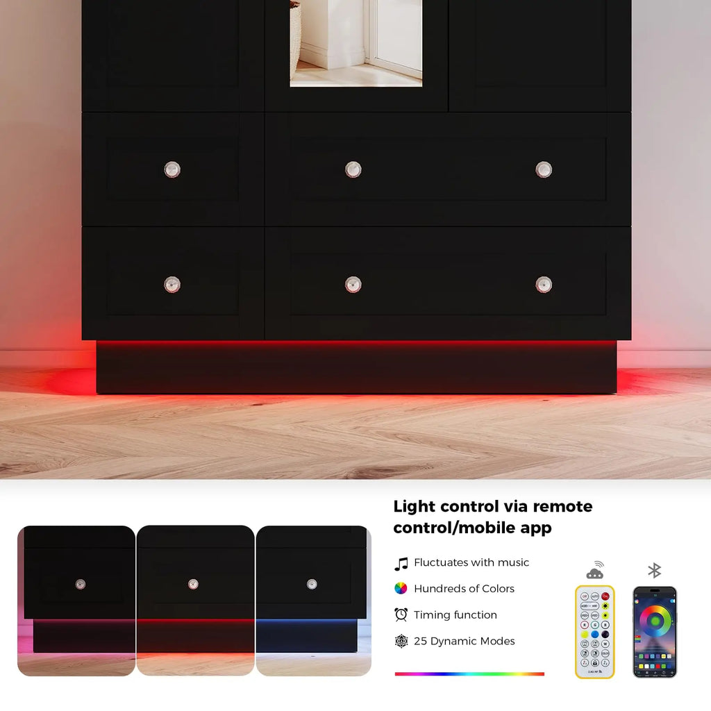 Wardrobe Closet with 3 Doors Bedroom Armoire with Mirror & 4 Drawers