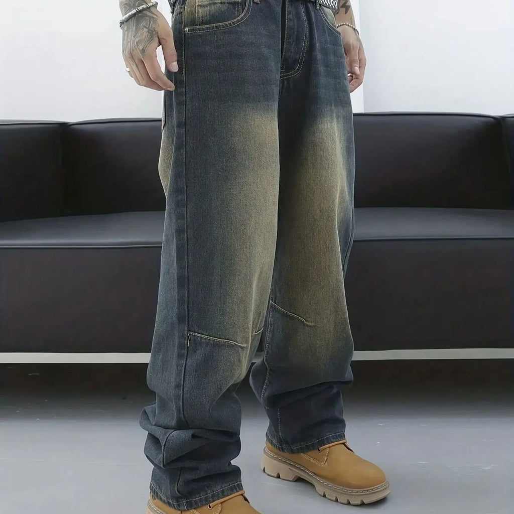 Vintage Men Y2K Baggy Denim Jeans for Men Fashion Casual Pants Streetwear Denim Hip Hop Wide-Leg Straight Casual Trousers