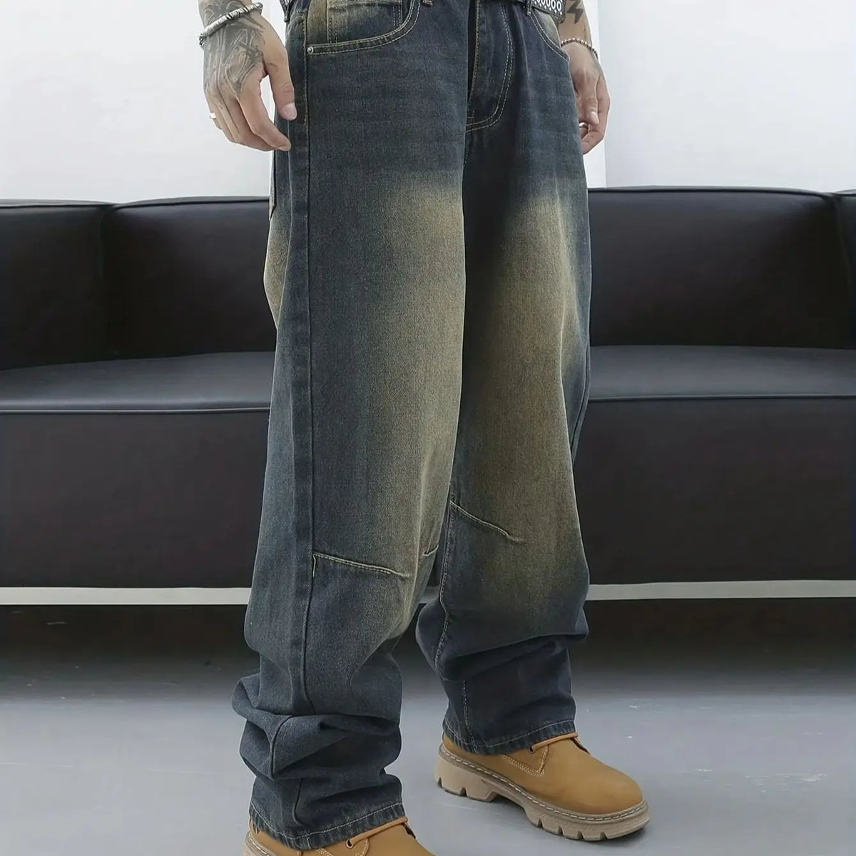 Vintage Men Y2K Baggy Denim Jeans for Men Fashion Casual Pants Streetwear Denim Hip Hop Wide-Leg Straight Casual Trousers