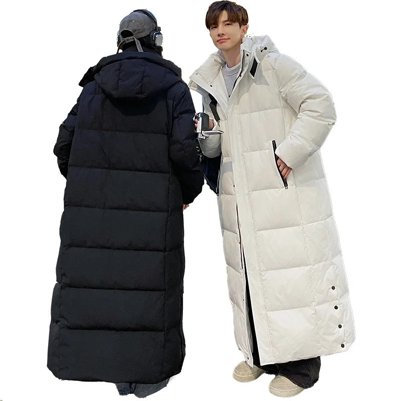 Zipper Down Coats Men Hooded Jackets Down Coat Cardigan Covered Button Outerwear Winter 2025 High Street Pockets Spliced