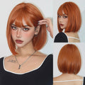 Brown Synthetic Wigs With Bangs Short Straight Bob Wigs For Women Daily Party Natural Looking Heat Resistant Fiber Fake Hair