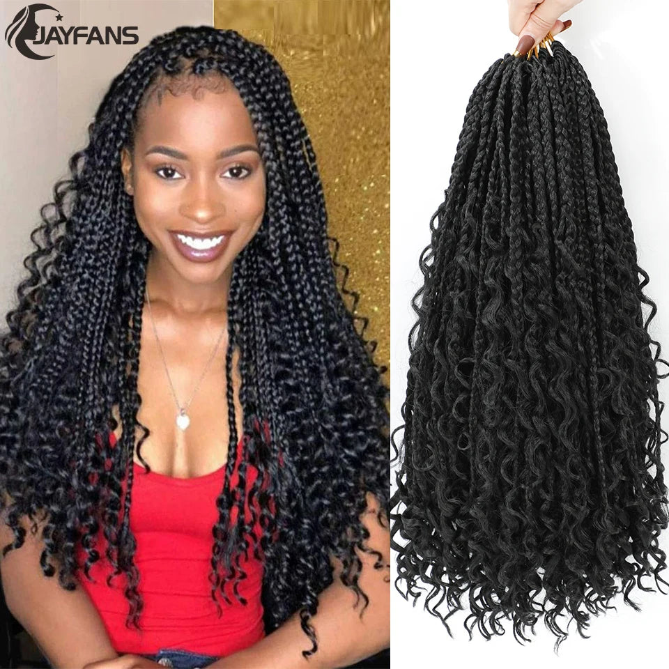 1- 6 Packs Ombre Box Braids Crochet Hair 14 18 inch Boho Goddess Box Braids Crochet Hair With Curly Ends 3X Synthetic Braid Hair