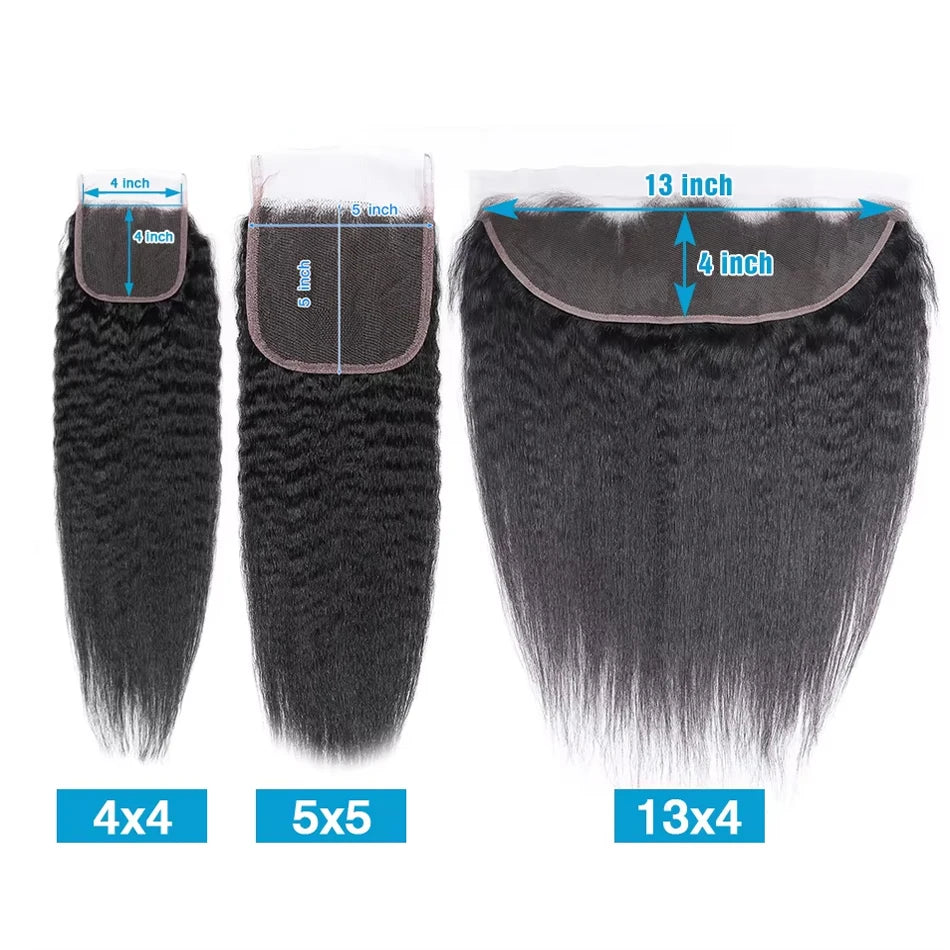 Human Hair Bundles With Closure Kinky Straight Peruvian Raw 3 4 Bundle With 4x4 5x5 HD Lace Closure Yaki Weave With 13x4 Frontal