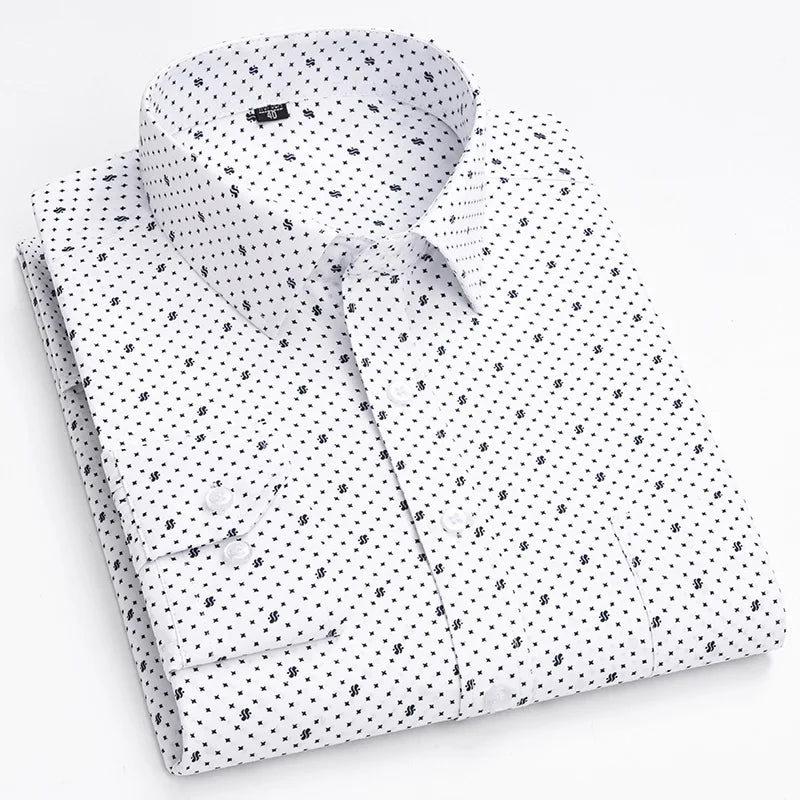 Men Print Shirts Casual Long Sleeve Striped Dress Shirt for Man Business Formal Slim Fit Button Up Polka Dot Men's Clothing