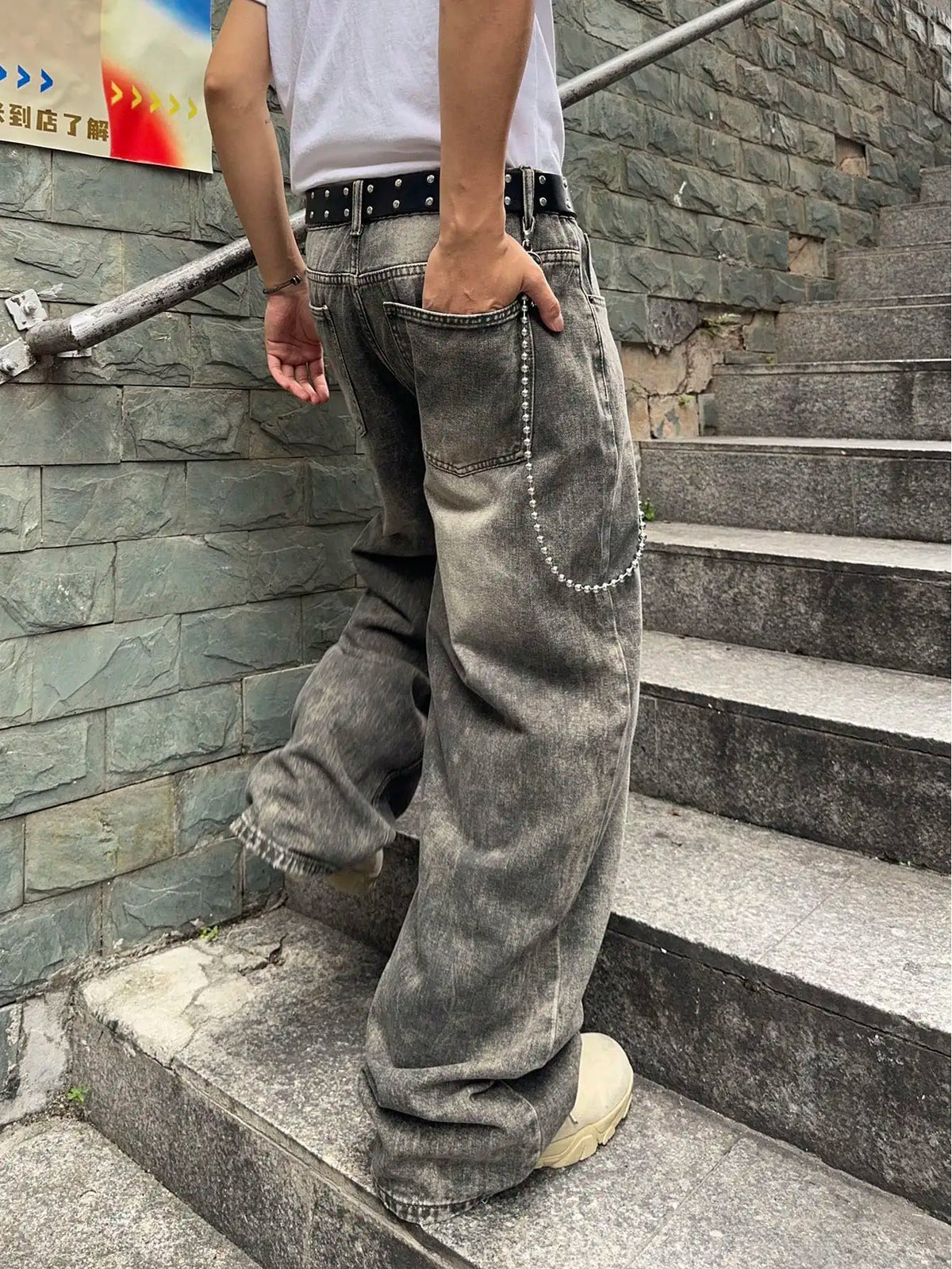 Vintage Men Y2K Gradient Baggy Denim Jeans For Men Washed Casual Loose Denim Pants Streetwear Hip Hop Wide Leg Straight Trousers