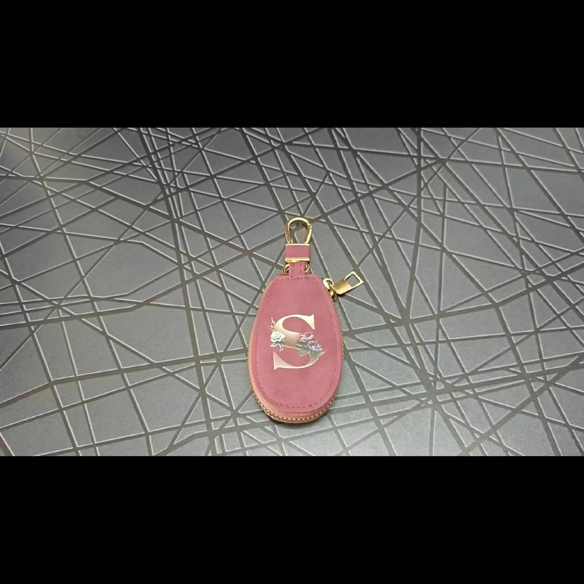 Matte rose color, unisex, 26-letter coin purse, car key gift set, PU leather car smart key bag