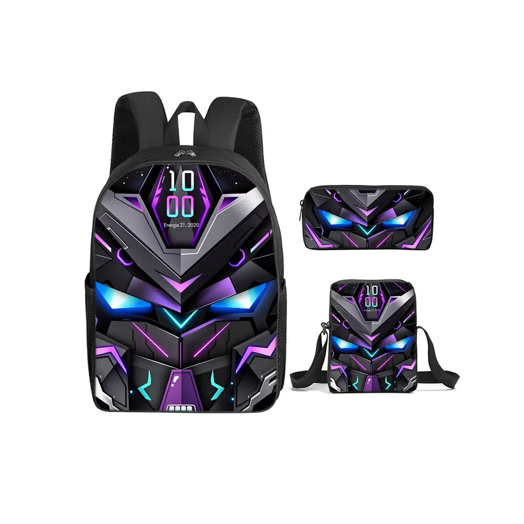 Mechanical Robots Print 3Pcs/Set Backpack with Messenger Bags ,Pencil Bags for Boy/Girl Best Gift Cartoon Student School Bags