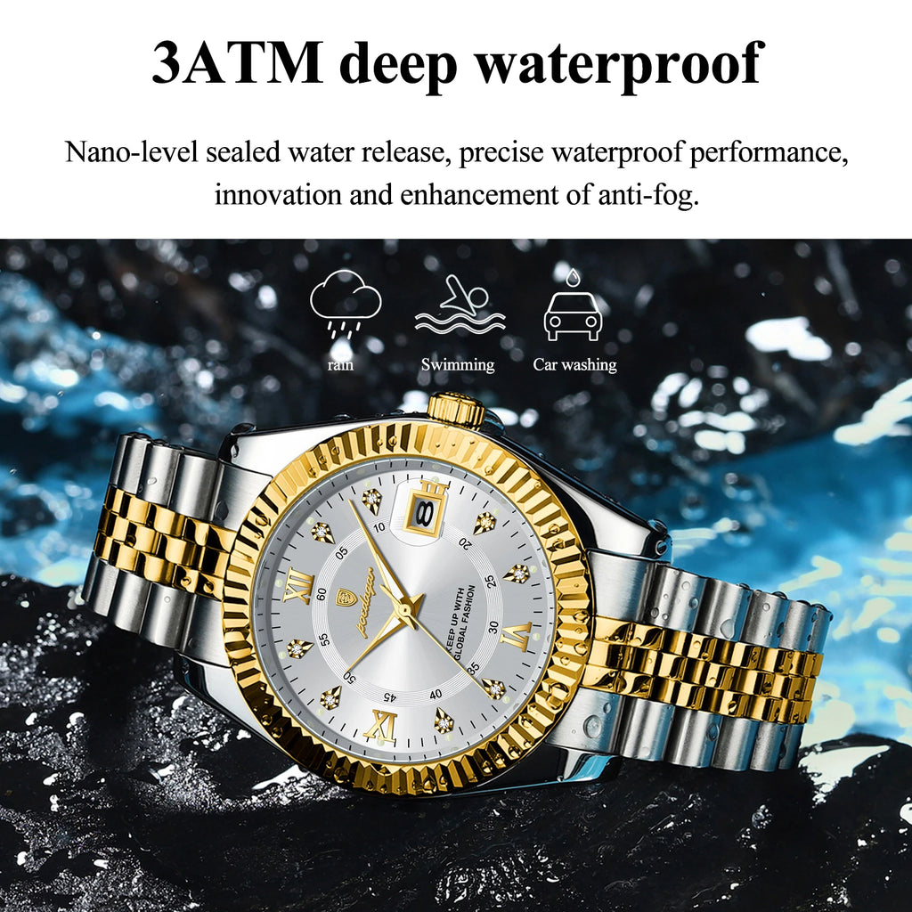 POEDAGAR Luxury Business Men Wristwatch Waterproof Luminous Date Military Man Watch Stainless Steel Fashion Men's Quartz Watches