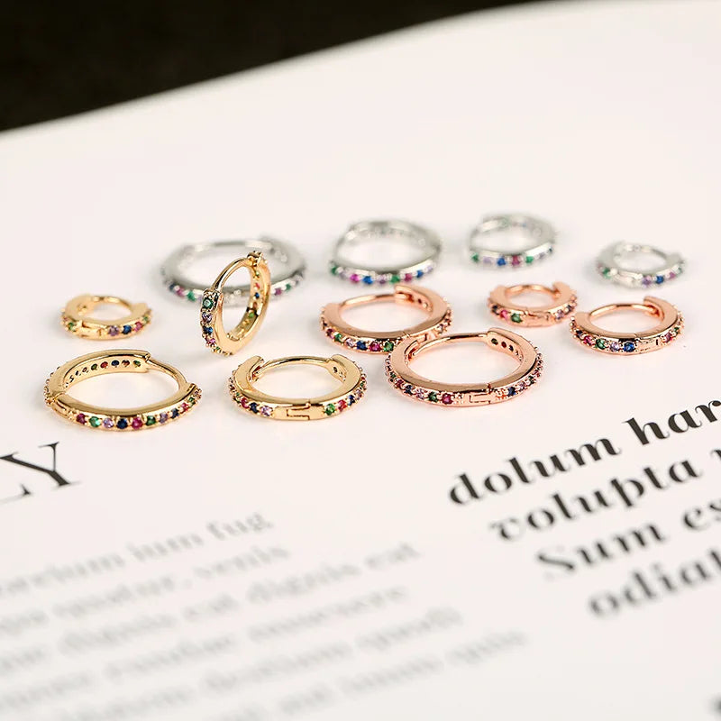 Cute Rainbow Small Hoop Earrings Crystal Multicolor Zircon Stone Tiny Huggies Minimal Round Circle Earring Piercing 6/8/10/12mm