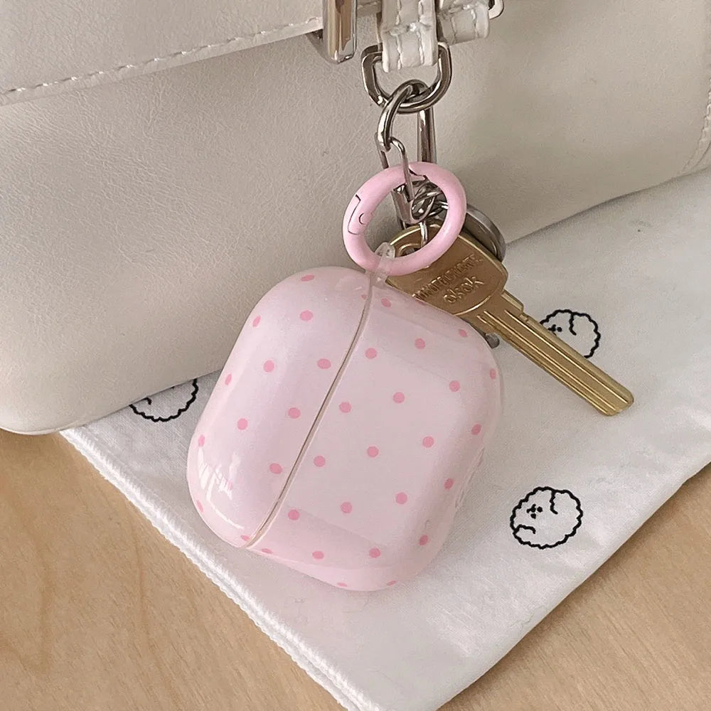 Cute Fresh Pink Green Polka Point Shockproof Protective Cover For AirPods 1 2 3 4 5 Pro Soft Couple Bow Case with Charm Pendant