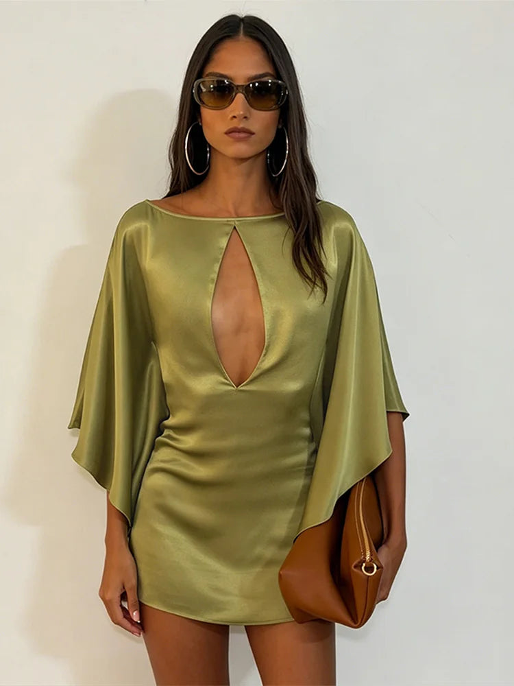 Backless Women Dress Satin Spaghetti Strap Maxi Dresses Back Tail Cowl Drape Front Neck Side Split Hem Elegant Evening Bodycon