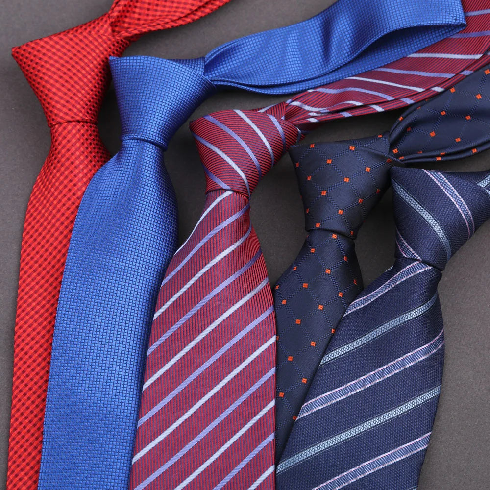 Classic New 8cm ties Men's Solid Stripes Plaid Necktie Navy Red White Satin Ties For Man Business Wedding Party Tie Gift
