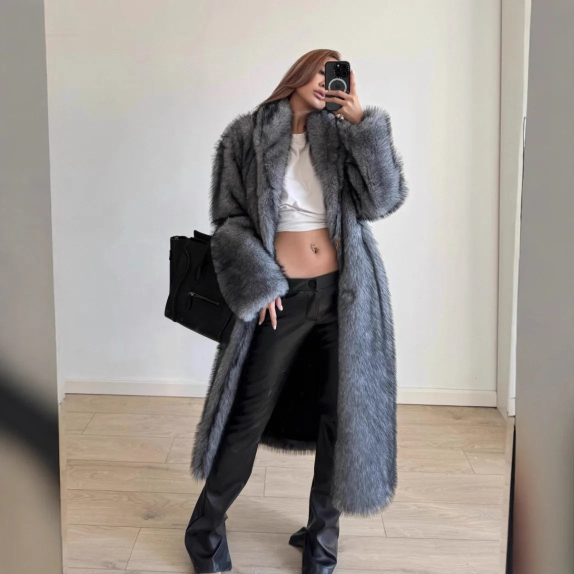 New Faux Fur Coat Winter Long Style Fashion Faux Fox Fur Coat Women Puffy ZF1576
