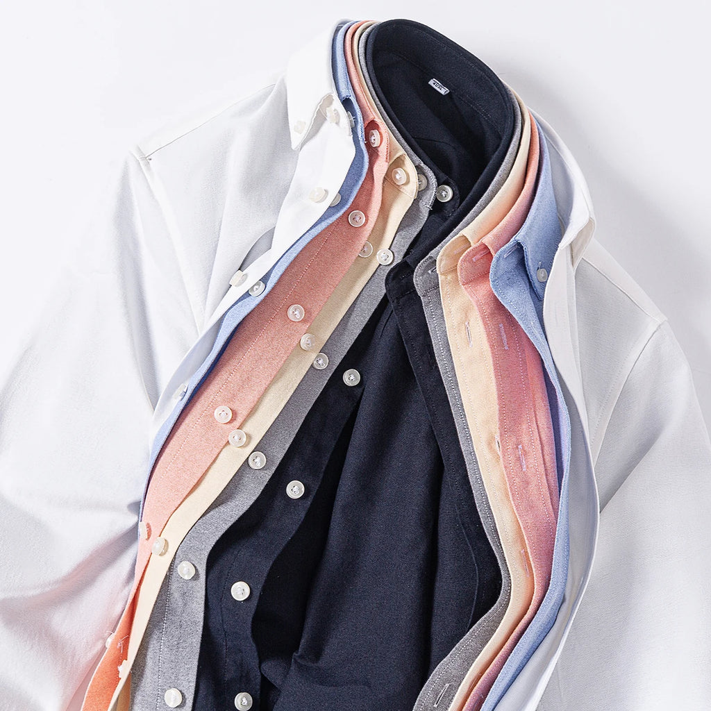 Men's Hard-wearing Comfortable 100% Cotton Long Sleeve Dress Shirt with Pocket, Spring Autumn Casual Oxford Button-Down Shirts
