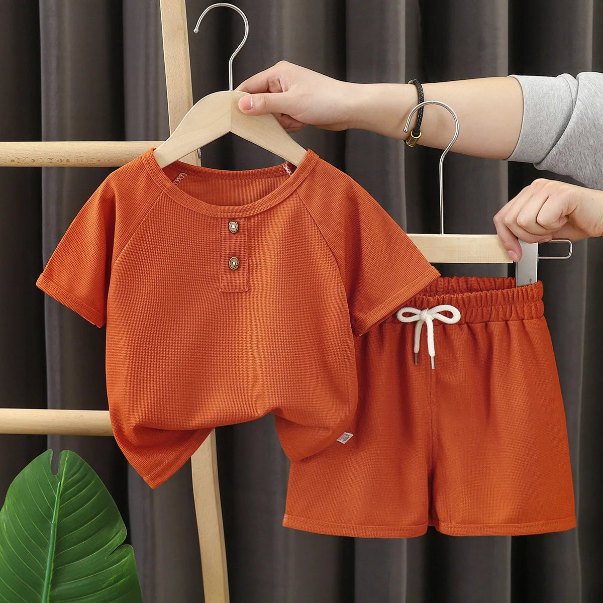 Baby Boys Waffles Clothes Sets Kids Solid Shirt +Shorts 2PCS Suit Toddler Costume Summer Children's Clothing Casual