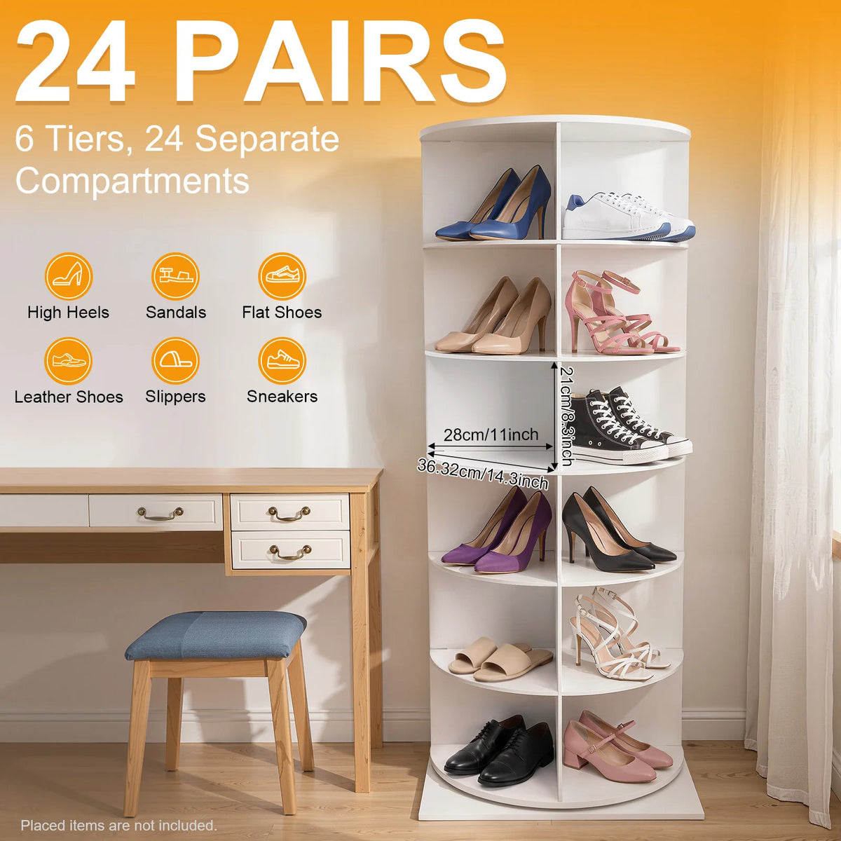 360° Rotating Shoe Rack 6-Tier 24 Pairs, Large Capacity Corner Floor Standing Shoe Organizer for Entryway Living Room