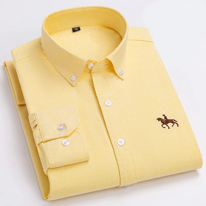 100% Pure Cotton Oxford Shirt For Men's Long Sleeve Casual Business Regular-Fit Formal Dress Shirts Social Blouse Male Clotheing