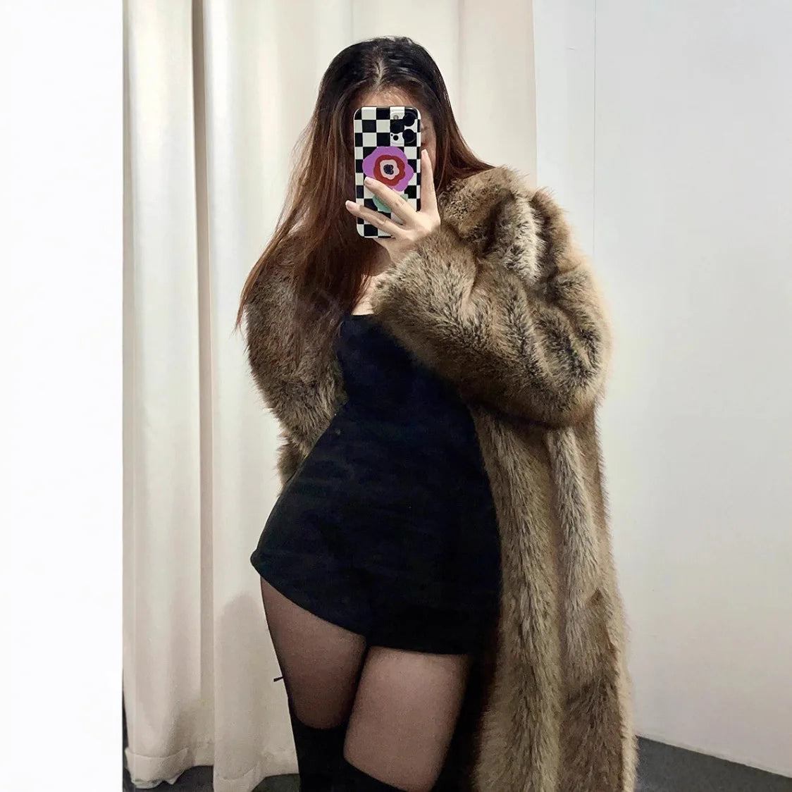 New Faux Fur Coat Winter Long Style Fashion Faux Fox Fur Coat Women Puffy ZF1576
