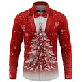 2026 Men's Fashion Snowflake Tie Print Lapel Shirt Long Sleeve Button Up Autumn Winter Christmas Festival Premium Edition