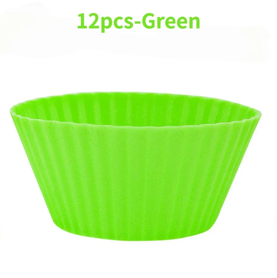 12pcs/Set Silicone Cake Mold Round Shaped Muffin Cupcake Baking Molds Kitchen Cooking Bakeware Maker DIY Cake Decorating Tools