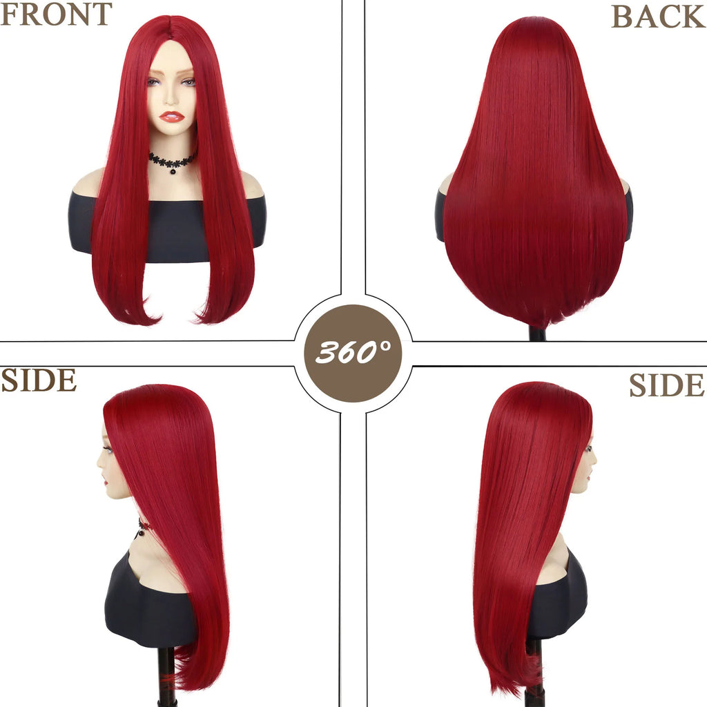 Synthetic Long Red Wig Straight Queen of Hearts Adult Halloween Costume Wigs for Women Sally Cosplay Nightmare Before Christmas