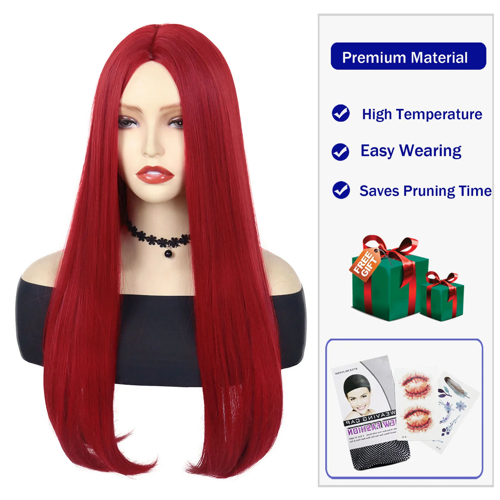 Synthetic Long Red Wig Straight Queen of Hearts Adult Halloween Costume Wigs for Women Sally Cosplay Nightmare Before Christmas