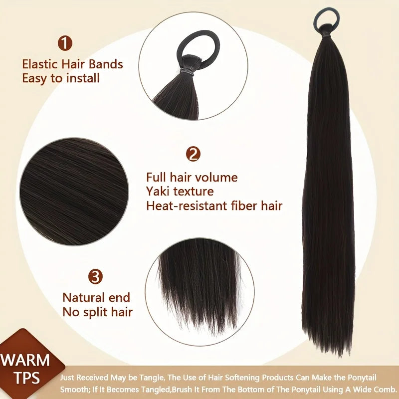 Synthetic 2pcs Braidable Ponytail - High-Temperature Resistant Wigs Straight for Women'S  Natural Look Ponytail Hair Extensions