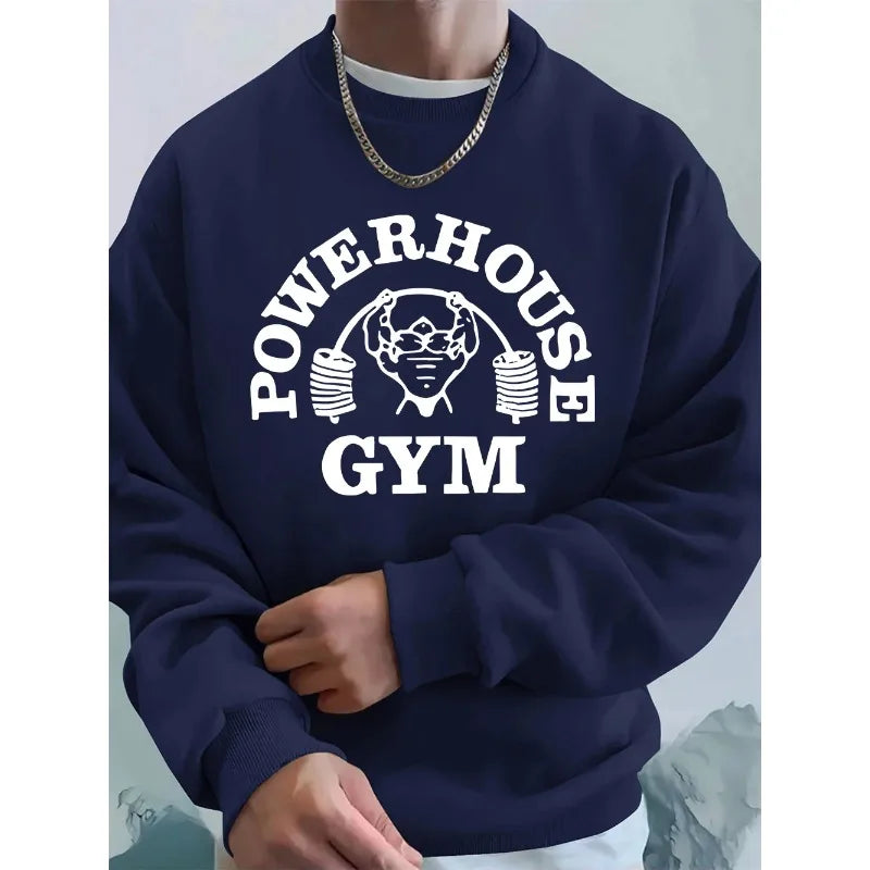 Powerhouse Gym Letter Printing Men Sweatshirts Winter Fleece Warm Hoodie Korean Loose Crewneck Pullovers Hip Hop Male Clothes