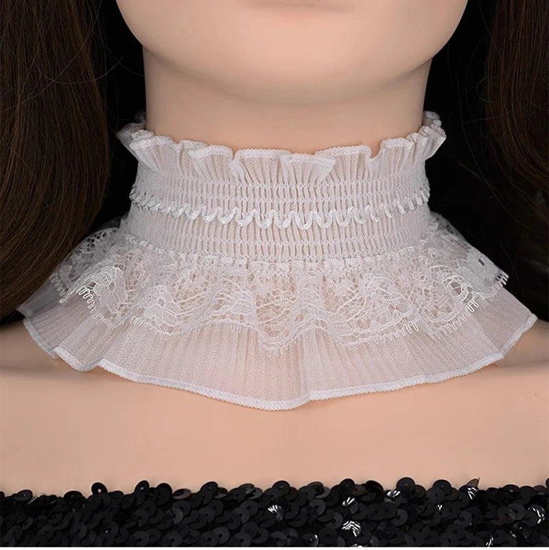 White Black Ruffle Elastic Lace Fake Collar Scarf High Neck Collar Pullover Elegant Neck Cover False Collar Clothing Accessories