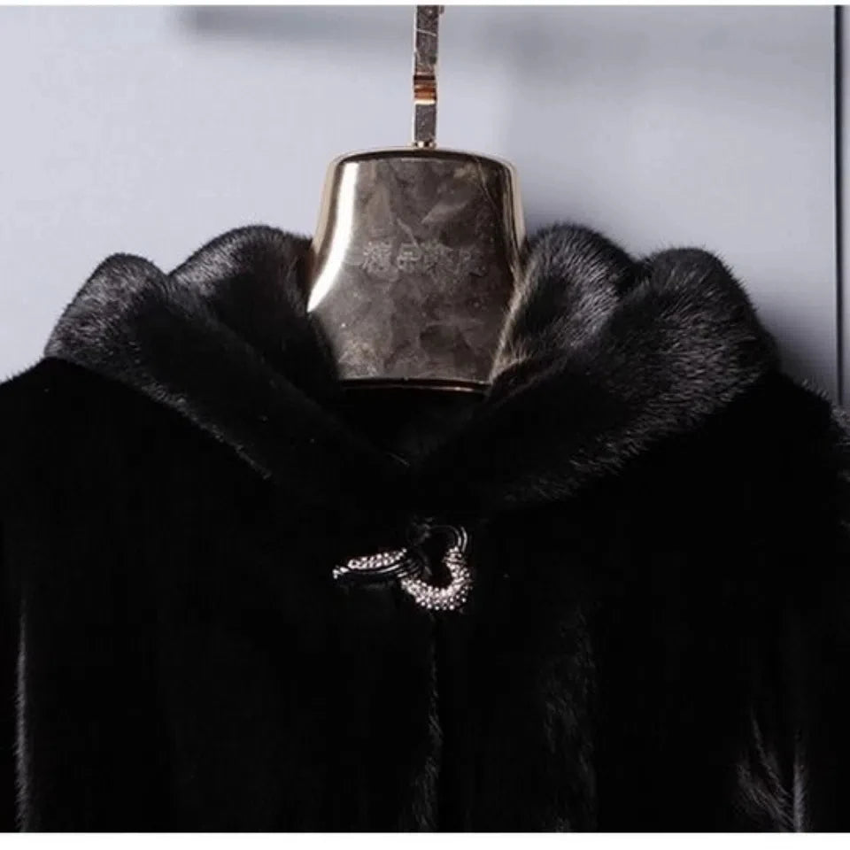 Women's Mink Fur Coat 9XL Thicken Parkas Middle-aged Mother Winter Hooded Mink Overcoat Fashion Warm Long Faux Fur Coats Female