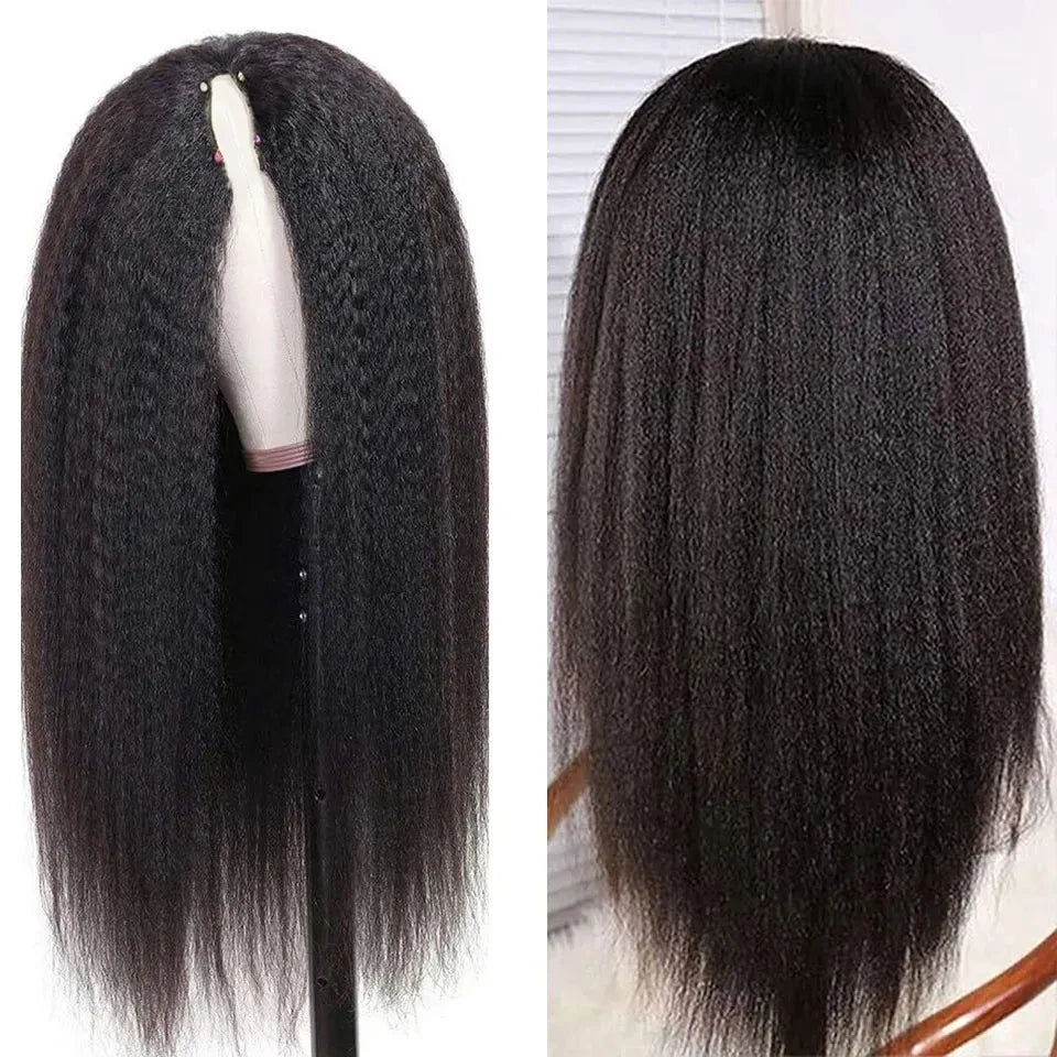Kinky Straight U Part Wig Upgrade Glueless Wig Yaki Straight Ready To Wear Remy Human Hair Wigs V Part Wig No Lace Wig For Women