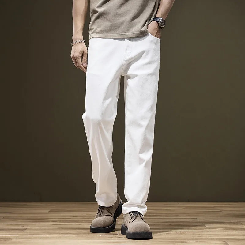 Tall Man White Jeans Straight Extra Long Boys Lengthened Plus Size 42 44 46 48 Loose Cotton Stretched Denim Pants Male Trousers