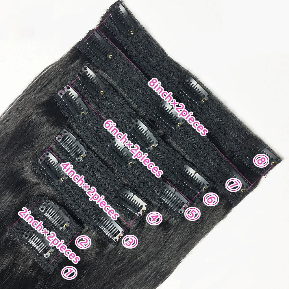 Clip In Hair Extensions Human Hair Brazilian Straight Clip In Natural Black Color Clip Ins Remy Hair 20 22 24 26 Inch 4# Women