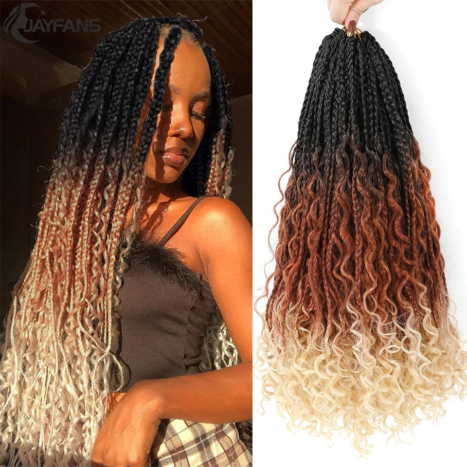 1- 6 Packs Ombre Box Braids Crochet Hair 14 18 inch Boho Goddess Box Braids Crochet Hair With Curly Ends 3X Synthetic Braid Hair