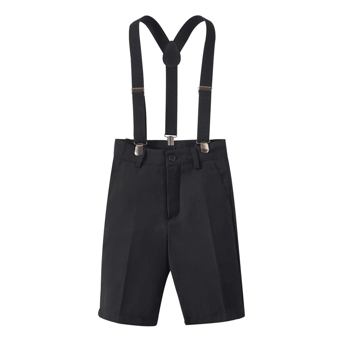 4pcs/set Boys' Short Suit Set With Short Shirt, Short Pants, Tie and Straps School Uniforms