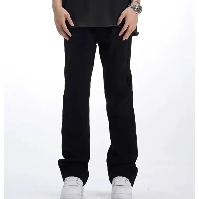 Man Solid Color Loose Fit Jeans Unisex 2025 Spring Summer New Pants American Casual Fashion Slimming Micro Flared Trousers Style