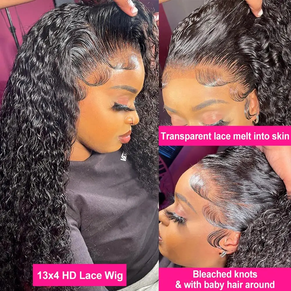Wear and Go Glueless Wigs Deep Wave Human Hair Pre Plucked 13x4 Wet and Wavy Kinky Curly Lace Frontal Wigs For Women 250%