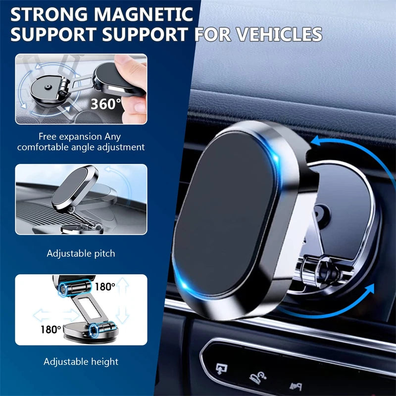 Aluminum Alloy Folding Magnetic Car Phone Holder 360° Rotation Magnetic Cell Phone Holder Bracket Magnetic for All Smartphone