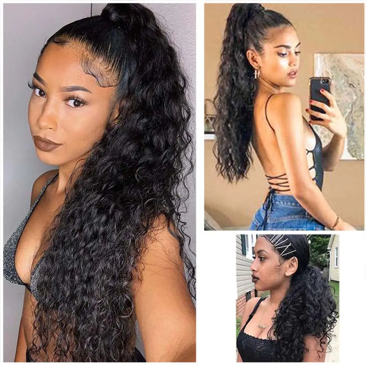 Body Wave Ponytail Real Human Hair Drawstring Ponytail Clip In Hair Extensions Brazilian Natural Black For Women Ponytail