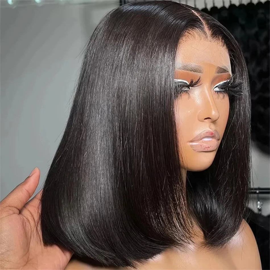 Brazilian Bone Straight Short Bob13x4 Glueless Lace Frontal Human Hair Wigs HD Transparent Lace Front Ready To Go 4x4 Lace Wig