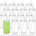 Plastic Snow Globe Tumbler 16 oz 16 Pack DIY Clear Glitter Mason Jar Cups with Pre Drilled Hole Double Wall Insulated