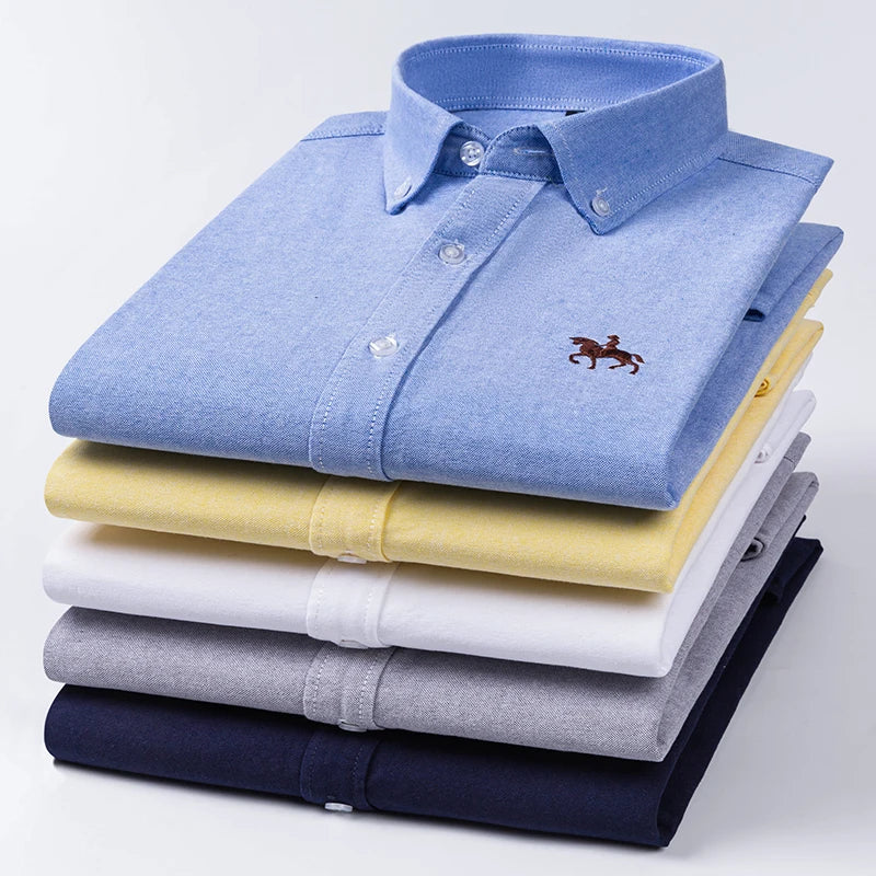 100% Pure Cotton Oxford Shirt For Men's Long Sleeve Casual Business Regular-Fit Formal Dress Shirts Social Blouse Male Clotheing