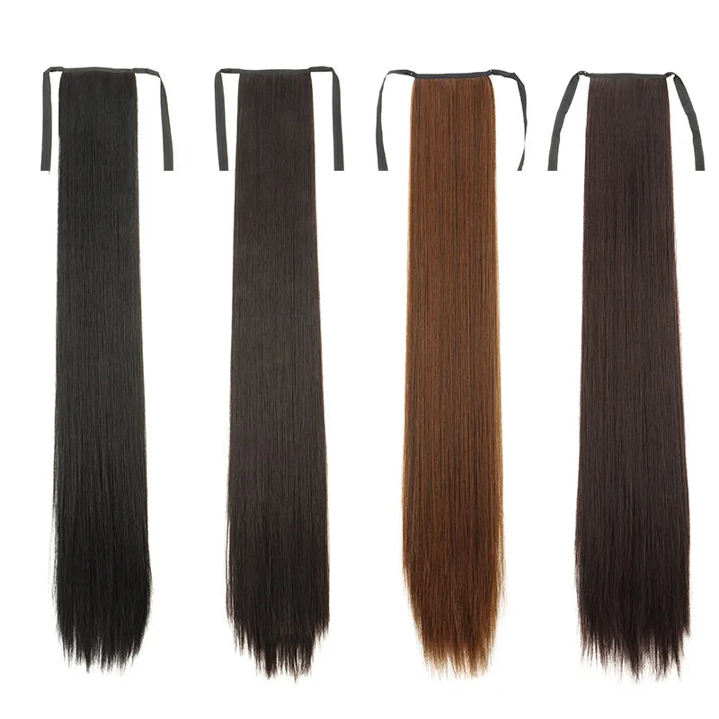 30Inch Synthetic Long Straight Hair Extension Ponytail Drawstring Fiber Hair Increase Volume And Length for Women Daily Use